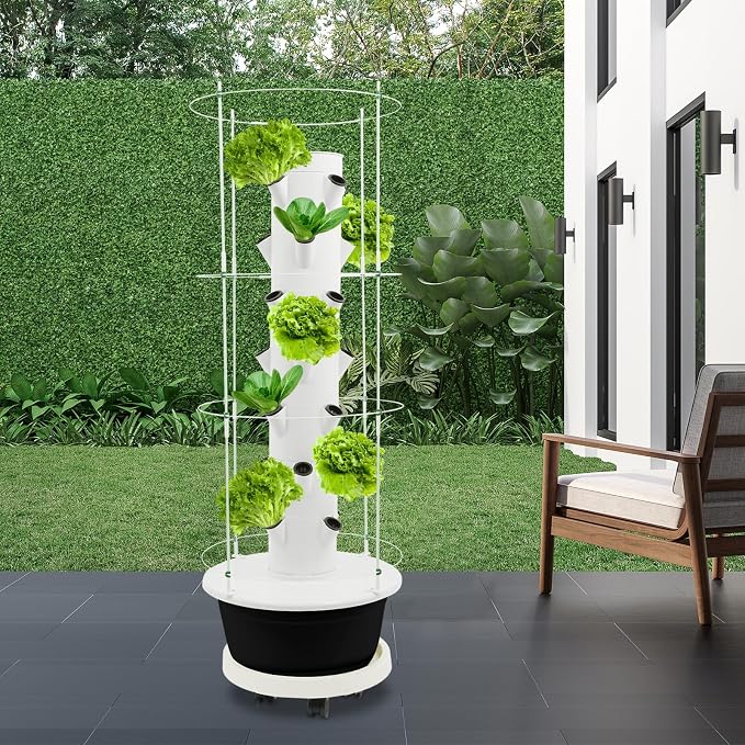 Hydroponics Growing System, 28 Pods Large Vertical Hydroponic Growing Tower with with Climbing Trellis, 9-Tier Indoor Gardening System for Herb Vegetable Fruit(Black)