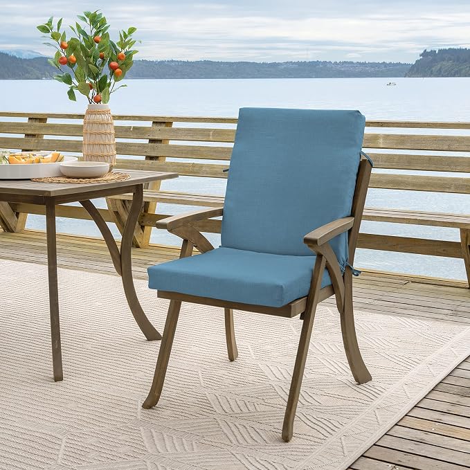 Arden 2-Pack Patio Dining Outdoor Chair Cushions, 20x44, Rain-Proof Seat Pad, Fade-Resistant Outdoor French Blue Texture