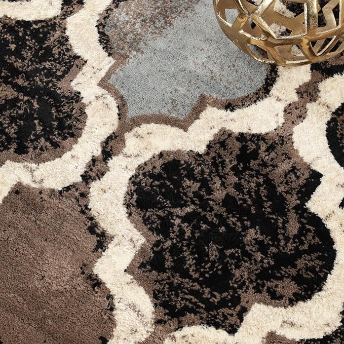 SUPERIOR Modern Indoor Area Rug, Non Slip Rug, 5' Round, A Chocolate | Geometric Design Floor Décor, Easy Care High Traffic Areas Living Dining Room, Bedroom, Office, Entryway, Viking Collection