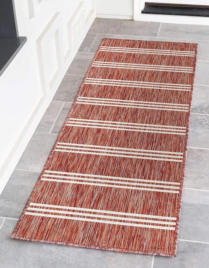 Unique Loom Outdoor Collection Area Rug - Anguilla (2' x 6' 1" Runner, Rust Red/ Ivory)