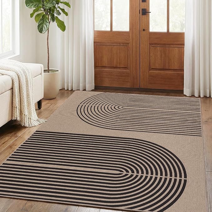 GarveeHome Modern Rainbow Easy Jute 3x5 Patio Rug, Indoor/Outdoor Patio & Entryway Mat, Washable Non-Slip Carpet for Mudroom, Farmhouse Decor, Front Door