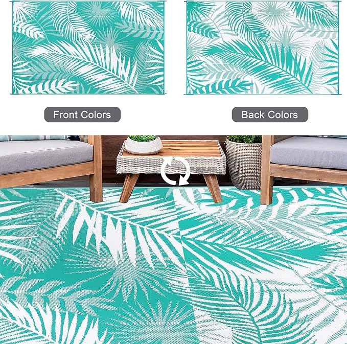 9x18ft Outdoor Rug for Patios, Reversible RV Outdoor Rug, Waterproof Straw Plastic Large Outdoor Mat for Camper, Picnic, Backyard, Deck, Balcony, Porch
