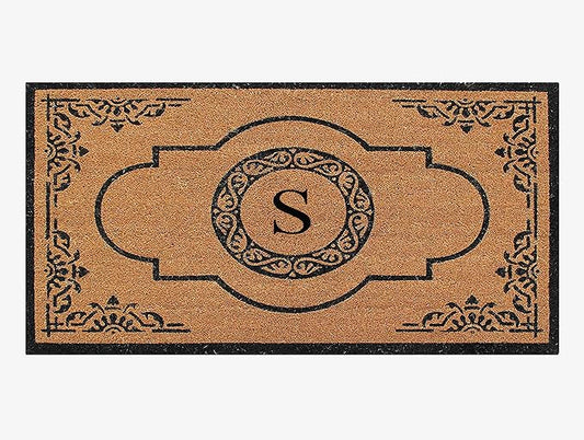 A1HC Natural Coir Monogrammed Doormat for Outside Entrance, Heavy Duty, Low Profile, Anti-Shed Treated Front Door Mat, Easy to Clean, Long Lasting Entryway Doormats - 30"x48"
