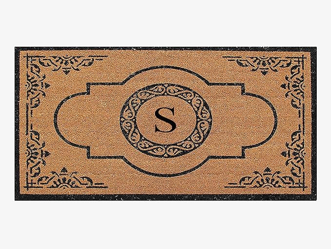 A1 Home Collections First Impression Hand Crafted Abrilina Entry Coir Monogrammed Double Doormat, 72" L x 36" W, X-Large