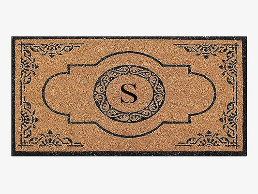 A1 Home Collections First Impression Hand Crafted Abrilina Entry Coir Monogrammed Double Doormat, 72" L x 36" W, X-Large