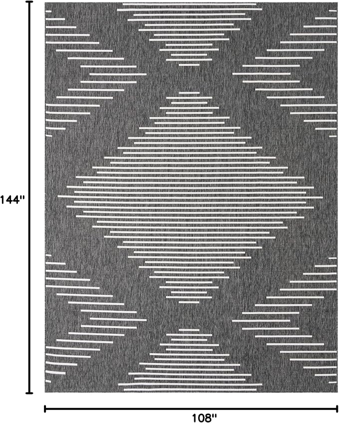 Unique Loom Outdoor Modern Collection Area Rug - Tambor (9' x 12' Rectangle, Charcoal Gray/ Ivory)