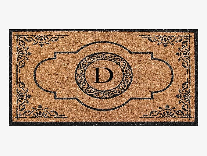 A1HC Natural Coir Monogrammed Doormat for Outside Entrance, Heavy Duty, Low Profile, Anti-Shed Treated Front Door Mat, Easy to Clean, Long Lasting Entryway Doormats - 30"x48"
