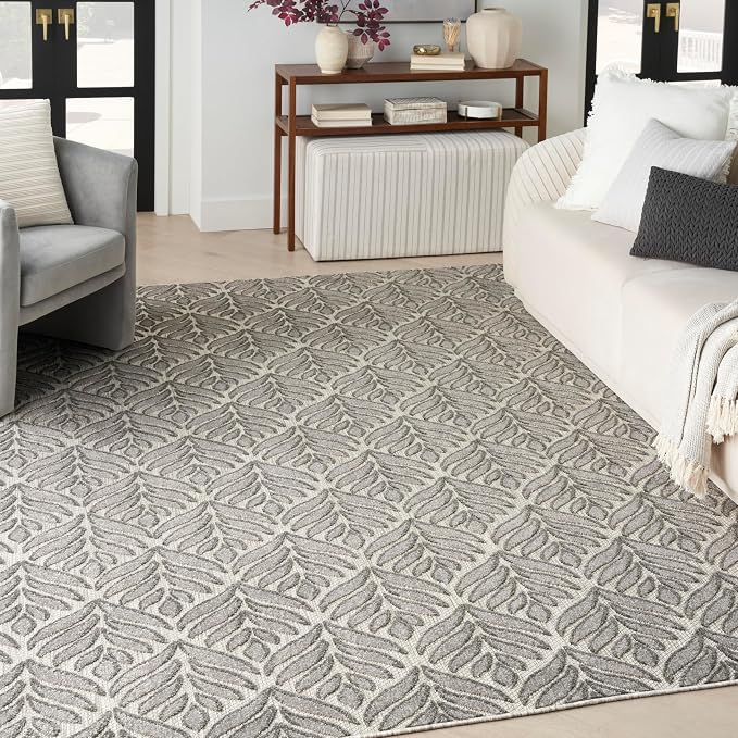 Nourison Home Aloha Charcoal 7' x 10' Area Rug - Easy Clean, Non Shedding, Bed Room, Living Room, Dining Room, Kitchen (7' x 10')