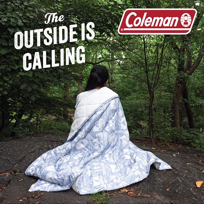 Cathay Home Coleman Indoor Outdoor Reversible Water Resistant and Sherpa Throw Blanket 50x60 Inch