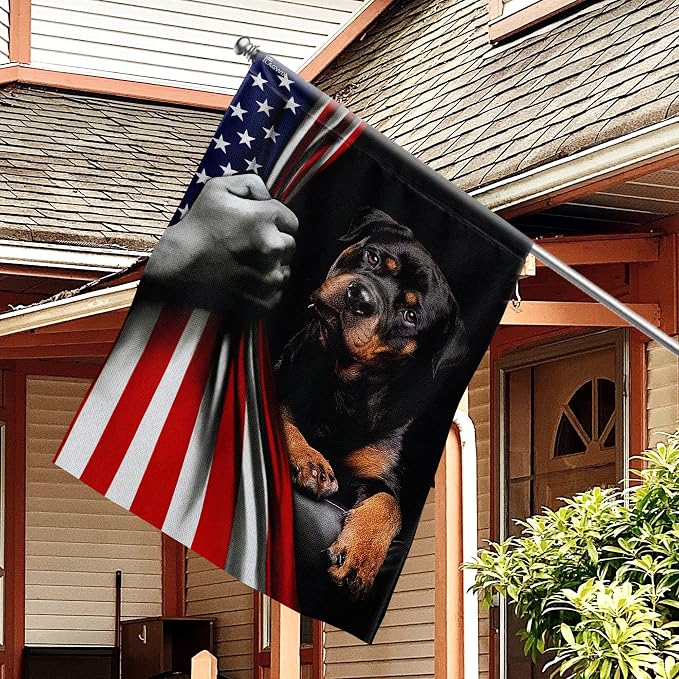 FLAGWIX Patriot American Dog Flags - Rottweiler Double Sided Flag - 4th of July Decorations for Home, Outside, Patriotic House Flag 30x40 Heavy Duty Canvas, Decorative Indoor Outdoor Flag