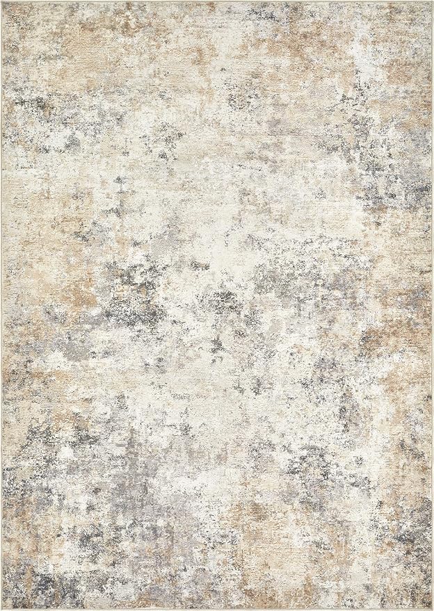 UERMEI 8x10 Area Rug Living Room Rugs - Washable Neutral Modern Abstract Soft Thin Large Rug Indoor Floor No Slip Rug Carpet for Bedroom Under Dining Table Home Office Decor - Golden Grey