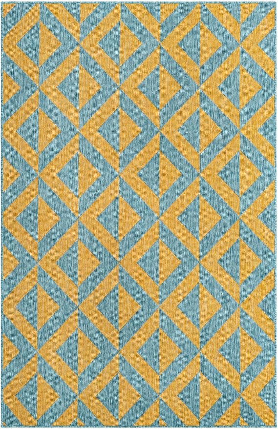Unique Loom Jill Zarin Unique Loom Outdoor Collection Area Rug - Napa (5' 3'' x 8' Rectangle, Yellow and Aqua/Yellow)