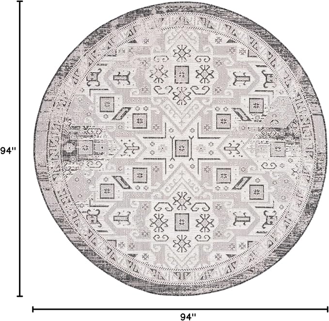 Unique Loom Outdoor Aztec Collection Area Rug - Coba (7' 10" Round, Charcoal Gray/ Ivory)
