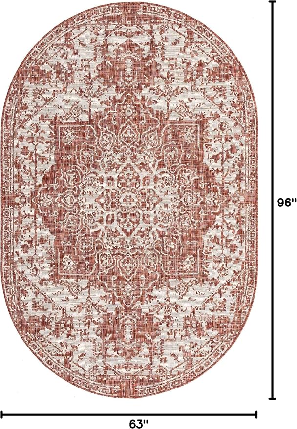 Unique Loom Jill Zarin Outdoor Collection Area Rug - Dubai (5' 3'' x 8' Oval, Rust Red/ Ivory)