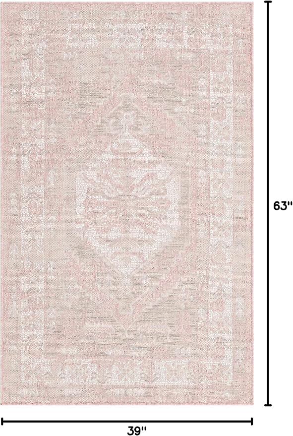 Unique Loom Outdoor Traditional Collection Area Rug - Valeria (3' 3" x 5' 3" Rectangle, Pink/ Ivory)