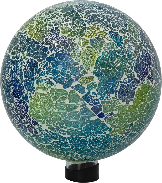 Sunnydaze 10" Mosaic Glass Gazing Ball for Garden, Globe for Outdoor Decor | Azul Terra, Decorative Sphere Fits Most Stands, Garden Ball for Outside, Flower Bed, Backyard, or Indoor Display