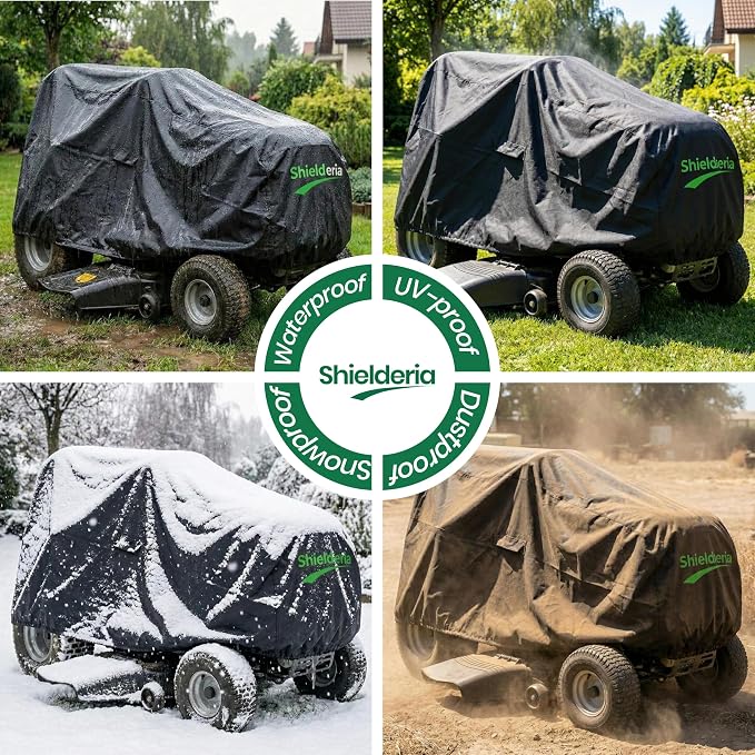 Riding Lawn Mower Cover - Heavy Duty 600D Oxford Waterproof Lawn Mower Cover for All-Weather Outdoor Storage, Fits John Deere, Greenworks, EGO, Toro, Craftsman, Husqvarna, Honda & More