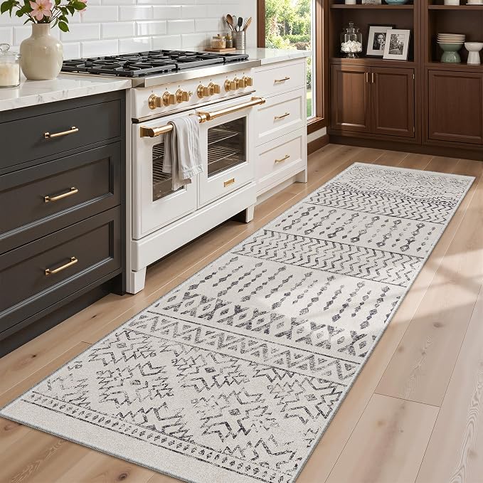 Art&Tuft 2x5 Runner Rug Non Slip, Washable Rug Runners for Hallways,Ivory | Low Pile, Moroccan Soft & Lighweight, Folable, Stain Resistant 5ft Carpet Runners for Entryway,Kitchen,Living Room,Bedroom