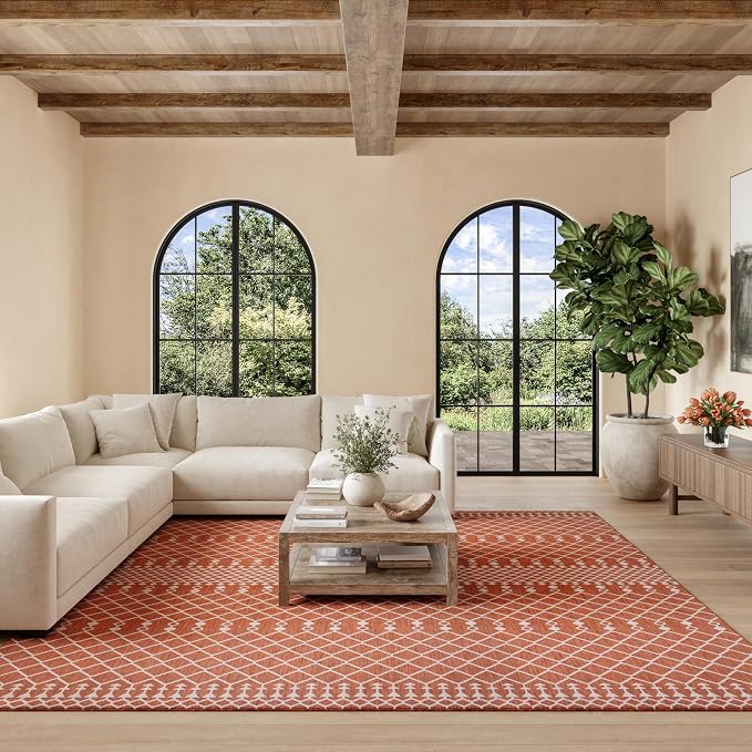 Nourison Home Positano Terracotta 8' x Square Area Rug - Easy Clean, Non Shedding, Bed Room, Living Room, Dining Room, Kitchen (8' x Square)