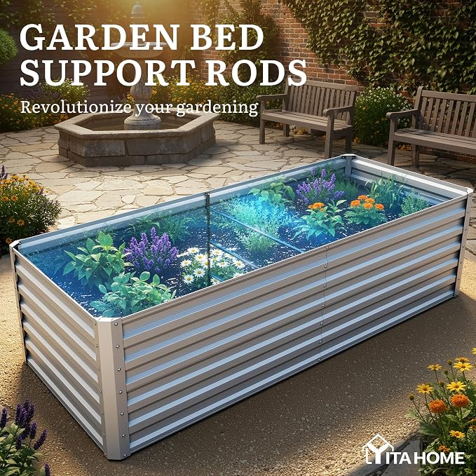 YITAHOME 6x3x2ft Galvanized Raised Garden Bed, Metal Planter Box with Safety Rubber, Gloves, Outdoor Flower Bed for Planting Plants Vegetables, Silver