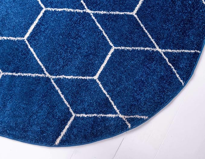 Unique Loom Trellis Frieze Collection Area Rug - Geometric (8' Round, Navy Blue/ Ivory)