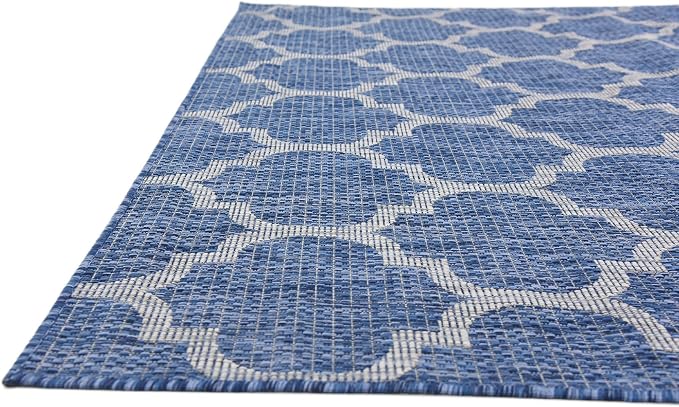 Unique Loom Outdoor Trellis Collection Area Rug (6' 1" x 9' Rectangle, Navy Blue/ Ivory)