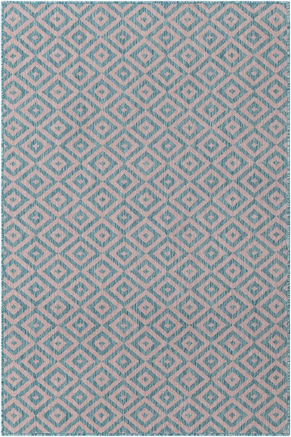 Unique Loom Jill Zarin Jill Zarin Outdoor Collection Area Rug - Costa Rica (4' 1" x 6' 1" Rectangle, Pink and Aqua/Light Blue)