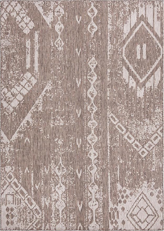 Unique Loom Outdoor Bohemian Collection Area Rug - Anthro (7' 1" x 10' Rectangle, Brown/ Ivory)