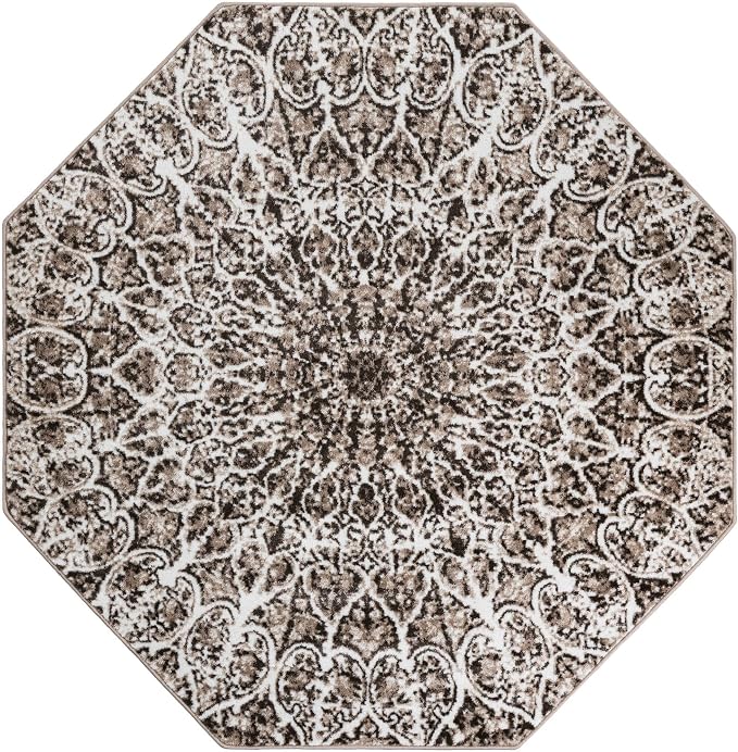 Unique Loom Sofia Collection Area Rug - Grace (6' 1" Octagon Brown/Ivory)