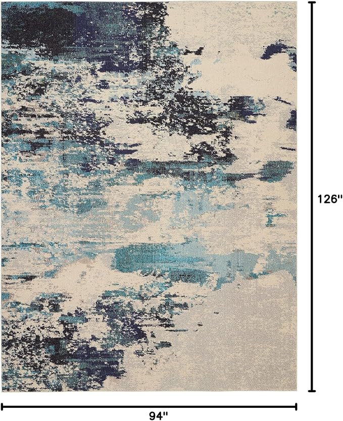 Nourison Home Celestial Ivory Teal Blue 7'10" x 10'6" Area Rug - Easy Clean, Non Shedding, Bed Room, Living Room, Dining Room, Kitchen (8' x 11')