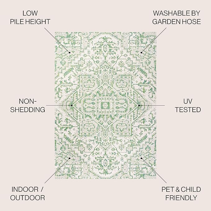 JONATHAN Y Boho Medallion Indoor Outdoor Area Rug 3X5 Green/Cream, Estrella Textured Weave for Backyard, Patio, Porch, Easy-Cleaning, High Traffic, Pet-Friendly, Non-Shedding (SMB105G-3)