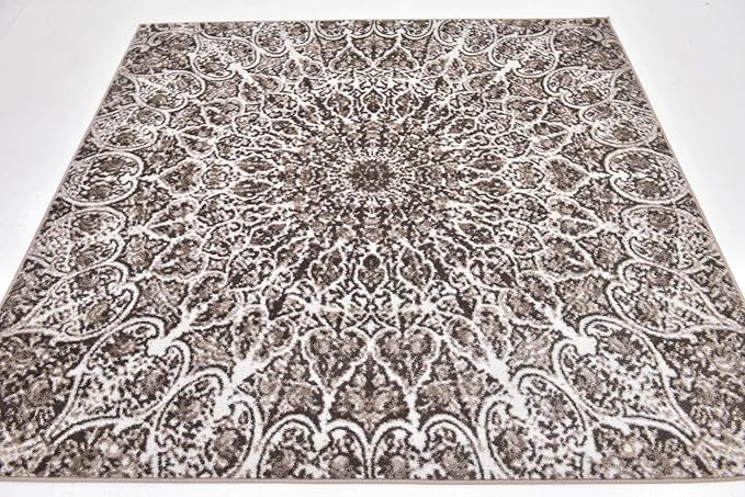 Unique Loom Sofia Collection Area Rug - Grace (6' Square, Brown/ Ivory)