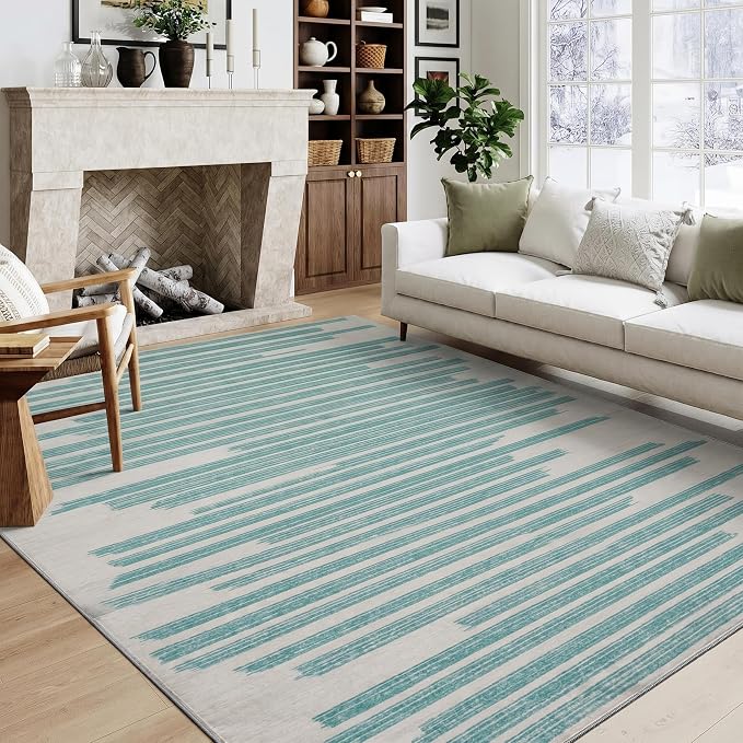GarveeHome 5x7 Non Slip Striped Area Rug for Living Room Bedroom Office | Modern Minimalist Washable Low Pile Indoor Carpet Stain Resistant Kitchen Rugs for Guest Room Classroom Dorm, Black