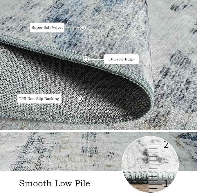 Toneed 4x6 Washable Non Slip Abstract Area Rugs for Bedroom Living Room | Soft Modern Low Pile Rug for Kitchen Hallway Office,Indoor Carpet for Kids Nursery Home Decor, Blue/White
