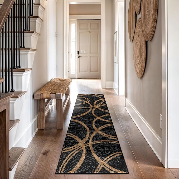 Rugshop Wavy Circles Modern Non-Shedding Runner Rug Camel 2' x 7'2" | Rectangular, Size 2' x 7'2", Living Room, Bedroom, Dining Room, Home Office, Kitchen, Entryway, Hallway, Nursery, Kids Room