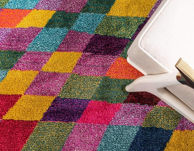 Unique Loom Estrella Collection Geometric, Abstract, Colorful, Modern, Eclectic Area Rug (2' 7 x 10' 0 Runner, Multi/Pink)