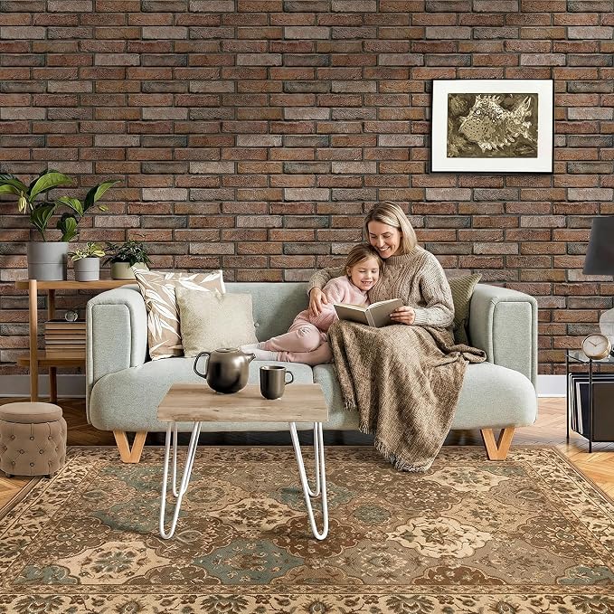 COMSTICKC 3D Brown Faux Brick Wall Panel Peel and Stick Wall Covering, 12 Pcs of 22.8" x 11.8", Not Real Brick, UrltraLight PVC Self Adhesive Brick Decorative Tile Interior, Covers 22.48 sq.ft