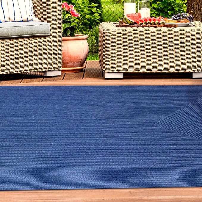 Superior Indoor/ Outdoor Large Area Rug, Reversible Braided Home Floor Decor for Living Room, Kitchen, Entryway, Patio, Front Porch, Deck, Modern, Boho, Farmhouse Style, 4' x 6', Denim Blue