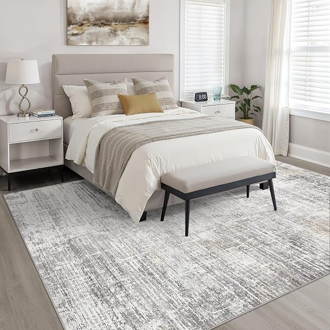 LOONGRUG 6x8 Area Rug Washable Neutral Modern Living Room Rug Gray Beige | Abstract Soft Stain Resistant Indoor Non-Slip Carpet for Bedroom Nursery Kids Office Playroom Dining Room