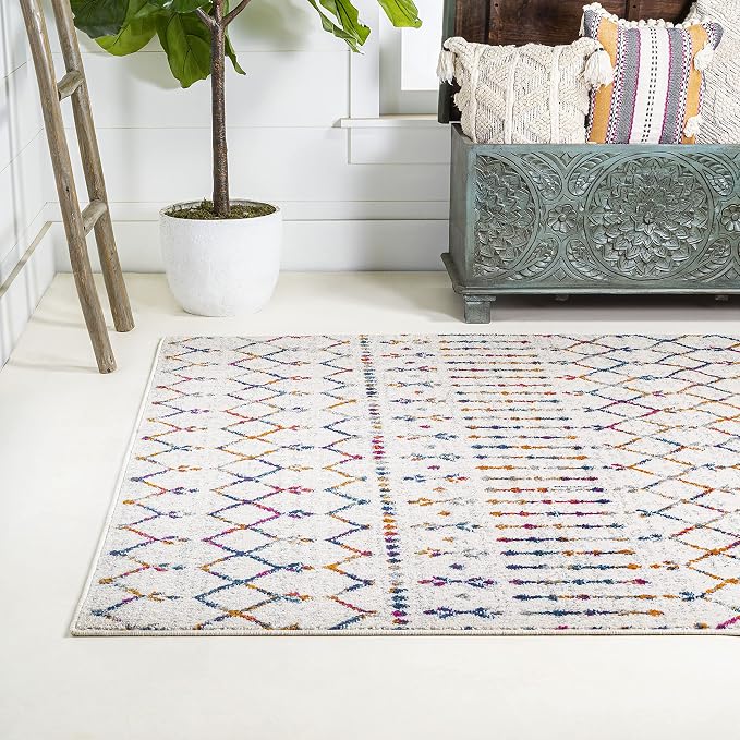 JONATHAN Y Boho Vintage Diamond Cream/Multi Indoor Area Rug 4X6 ft, Moroccan Hype for Living Room, Bedroom, Kitchen, Office, Easy-Cleaning, High Traffic, Pet-Friendly, Non-Shedding (MOH101H-4)