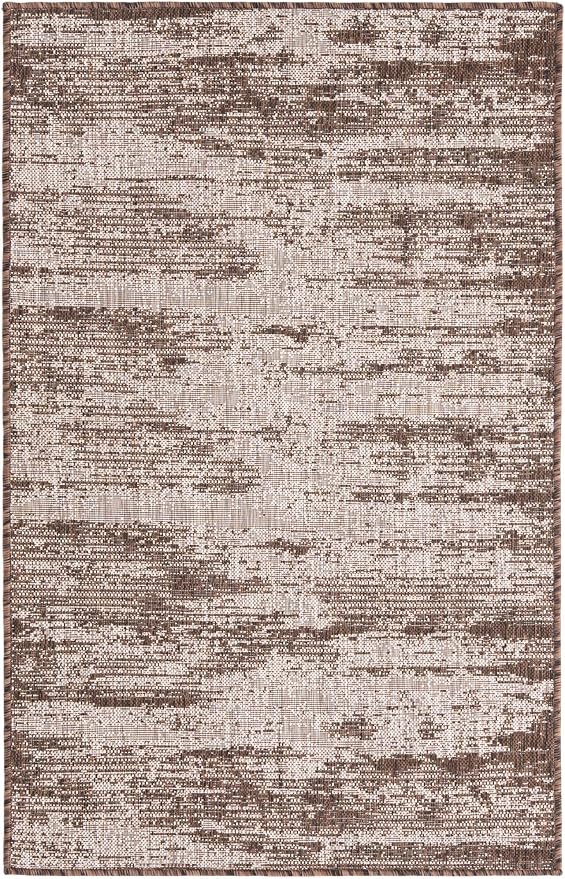 Unique Loom Outdoor Modern Collection Area Rug - Cartago (3' 3" x 5' 2" Rectangle, Brown/ Ivory)