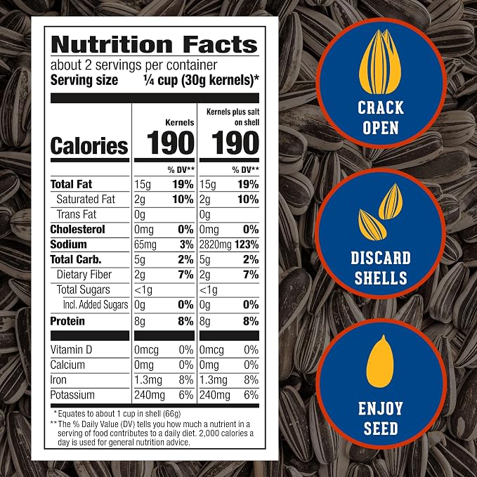 DAVID SEEDS Roasted and Salted Original Jumbo Sunflower Seeds,Keto Friendly,5.25 Oz,(Pack of 24)