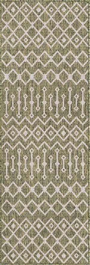 Unique Loom Outdoor Trellis Collection Area Rug - Tribal Trellis (2' x 8' Runner, Green/ Natural)