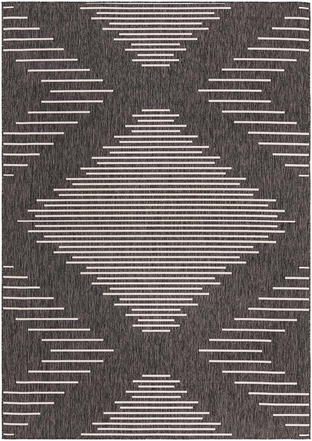 Unique Loom Outdoor Modern Collection Area Rug - Tambor (7' 1" x 10' Rectangle, Charcoal Gray/ Ivory)