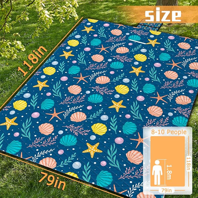 79" x 118" Picnic Blanket Extra Large,Waterproof Sandproof Foldable Outdoor Blanket Beach Blanket Ocean Picnic Mat for Camping,Lawn,Park(Shell)