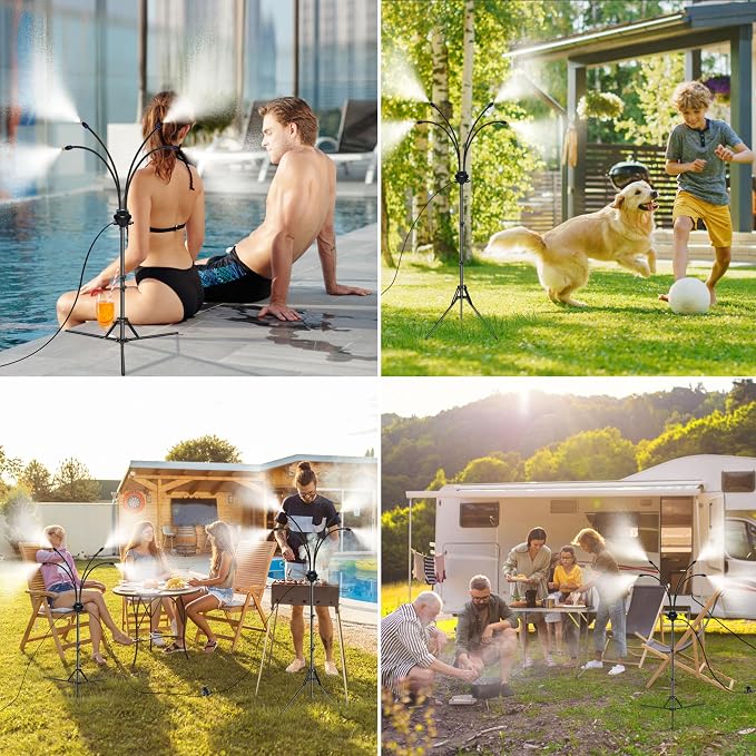 Standing Misters for Outside Patio, Adjustable Height 5.3 FT Stand Misting System for Cooling Outdoor, Portable Stand Mister for Water Mist Playing, Patio Cooling, Backyard, Porch (Black)