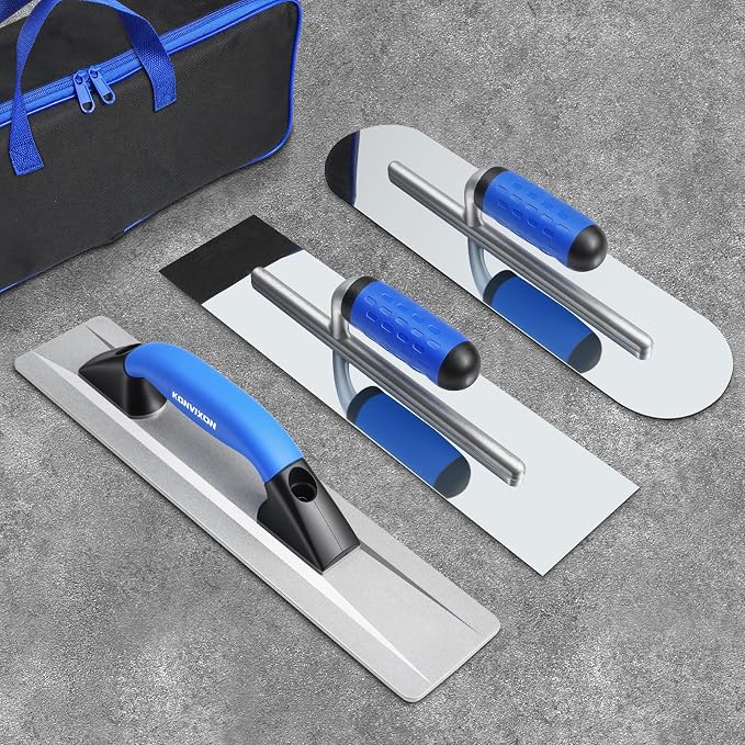 16" Concrete Hand Tools Set – 16" x 3-1/2" Widened Magnesium Float, 16" x 4" Stainless Steel Flat Concrete Finishing Trowel and Pool Trowel, Storage Bag for Slab, Patio, Sidewalk Finishing