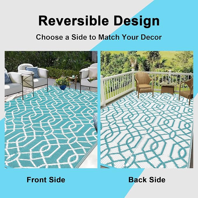 HEBE Outdoor Rug Waterproof 8x10, Plastic Straw Rug Camping Rug, Reversible Outdoor Patio Rugs RV Mat Clearance, Indoor Outside Floor Carpet for Porch,Deck,Camper,Balcony,Backyard