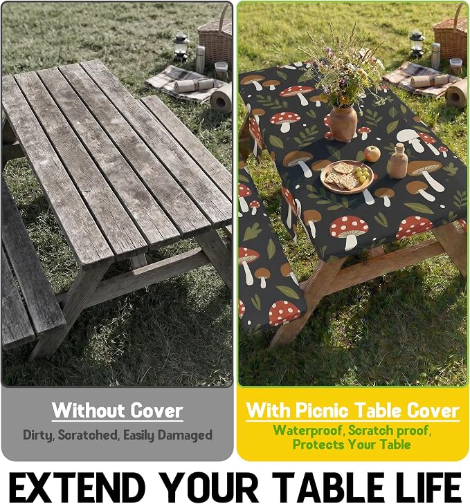 Picnic Table Cover with Bench Covers Elastic Tablecloth Camping Essentials Table Cloth Outdoor Glamping Cool Unique Fun Ideas Birthday Camping Gifts for Mother Mama Mommy Mom from Daughter Son Black