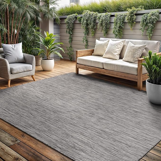 Washable Indoor Outdoor Rug 9x12 Weather Resistant Area Rugs Modern Solid for Porch Deck Balcony Backyard Patio Outside Carpet (9 X 12 Silver Grey)